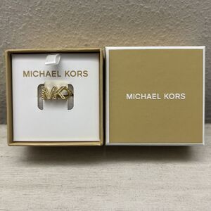 Michael Kors MKJX80277107 Women Sz 7 Gold Crystal Pavé MK Logo Fashion Ring